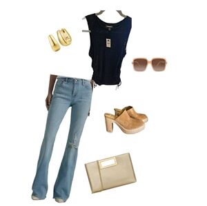 NWT Express Navy Textured Sleeveless Top W/ Cinched Sides,Women's S, Top Only!